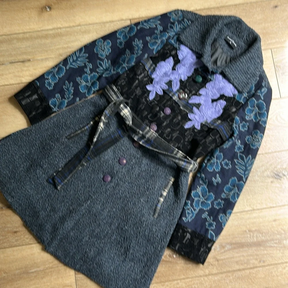 Sacred Threads Multicolor Floral Patchwork Boho Button-Up Coat Size L Junior - Picture 2 of 11